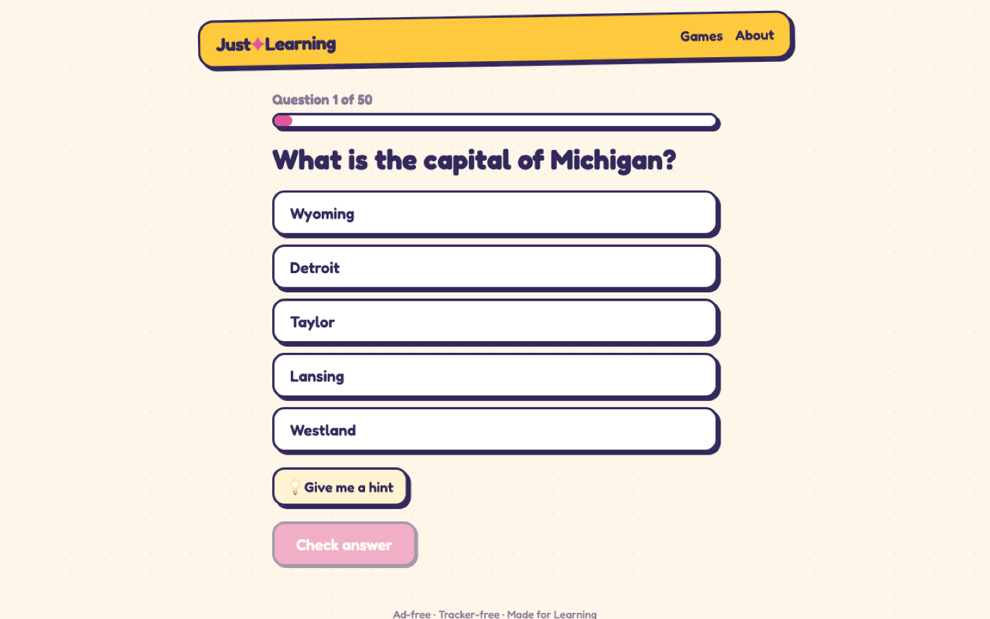 Just Learning screen 2