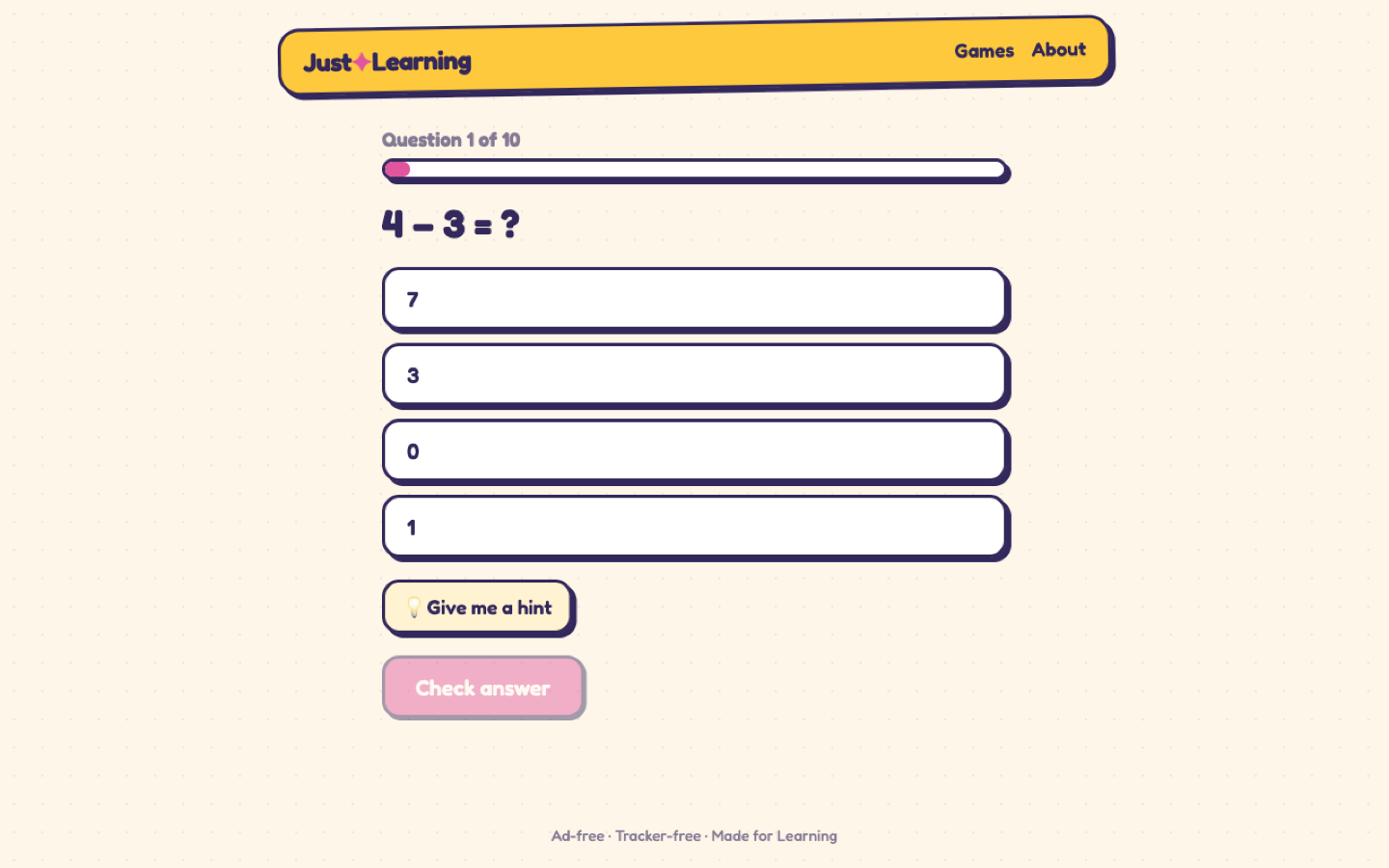 Just Learning screen 3