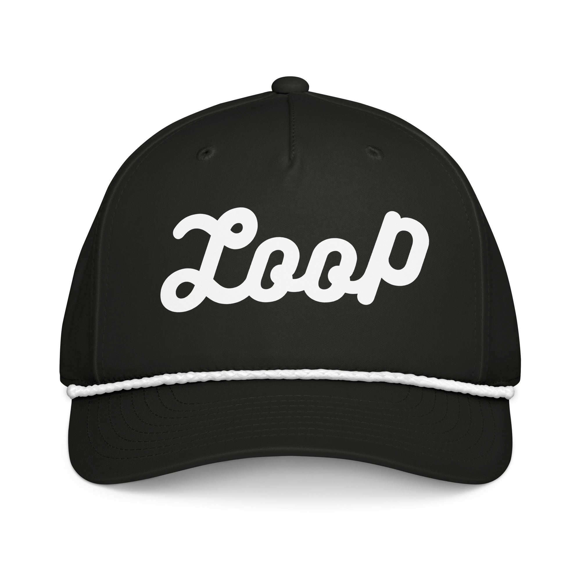 Loop Golf Founder Edition rope hat, black with white script