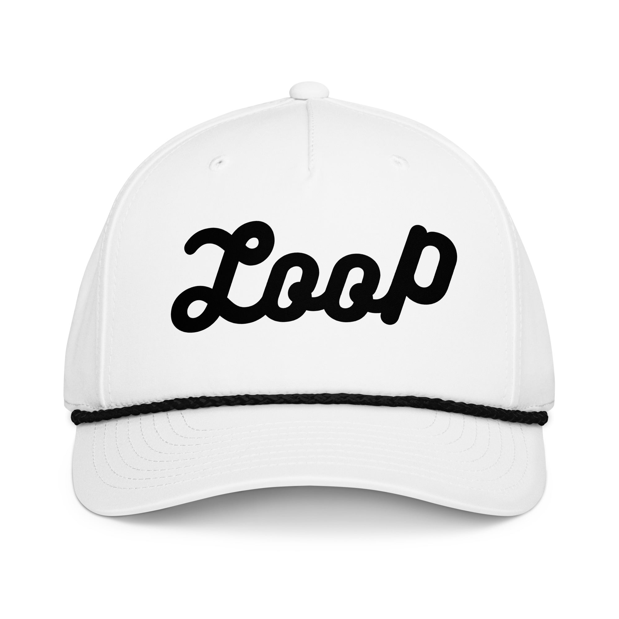 Loop Golf Founder Edition rope hat, white with black script